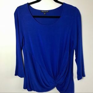 Cable & Gauge Royal Blue Twist Hem Scoop Neck Top